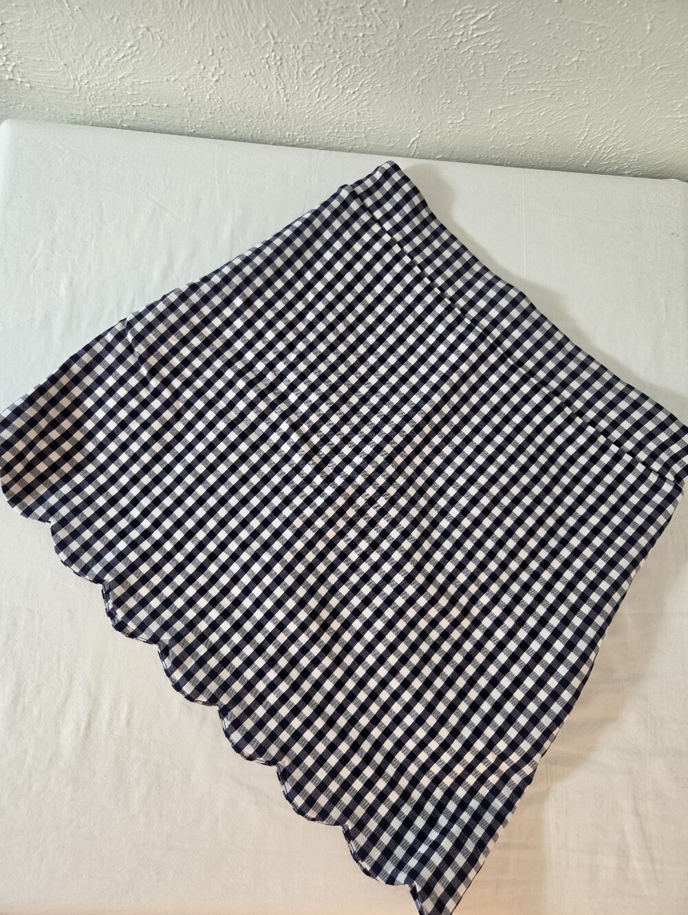 J. McLaughlin Navy & White Gingham Scallop Hem A-Line Skirt With Sewn In Short S